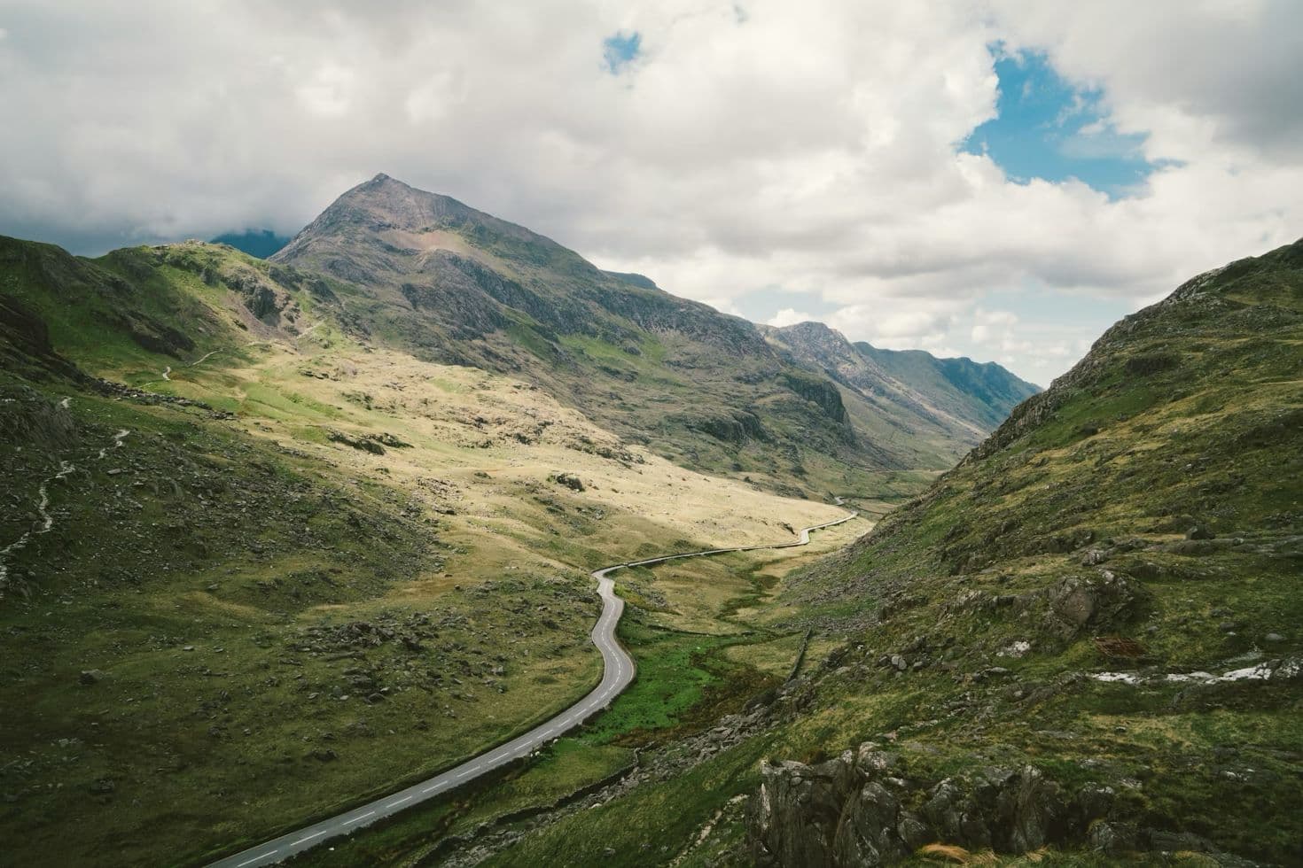 Motorcycles touring through the mountains in Wales